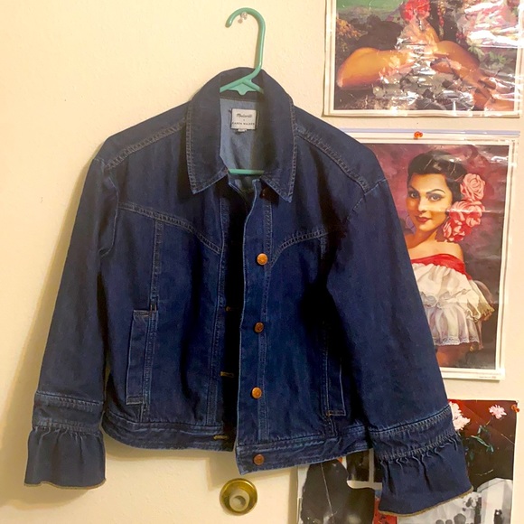 Madewell Cropped Denim Jacket w/ Ruffled Cuffs Sz. M